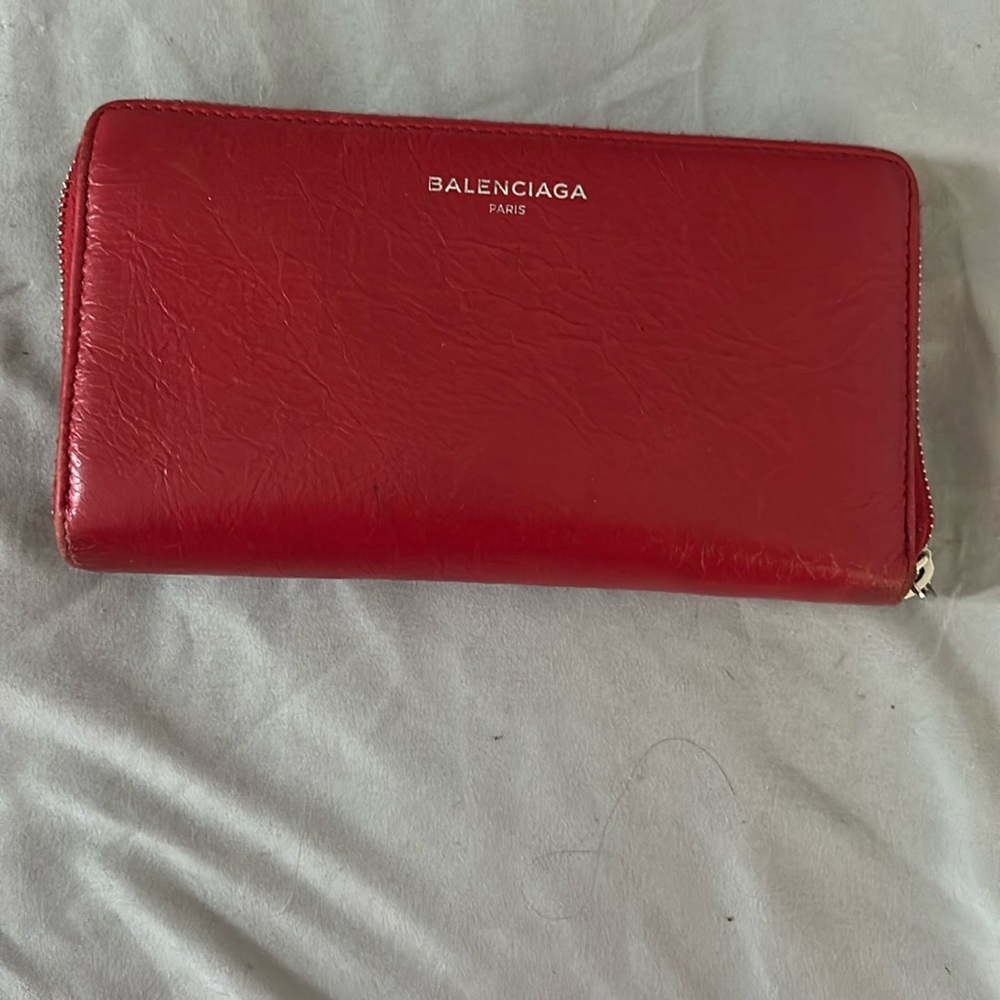 Balenciaga Crimson Leather Zip Wallet